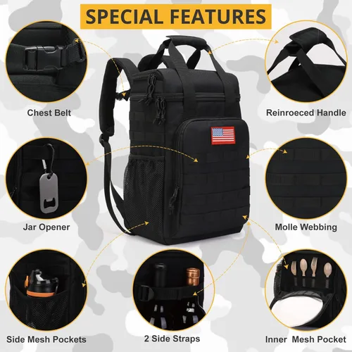Miniatura 7 de Mochila térmica táctica, mochila de almuerzo para hombres y adultos, para trabajo con asa, mochila térmica suave aislada, impermeable, a prueba