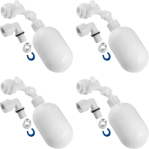 Válvula de bola flotante de 4 piezas con conexión de tubo de conexión de 1/4, válvula de flotador de filtro ajustable de plástico para tanque de