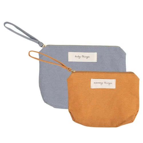 Pearhead Mom Things and Baby Things - Juego de 2 bolsas de pañales esenciales para almacenamiento de pañales, bolsas neutras para cosméticos y Juego