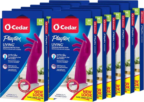 Guantes de limpieza de goma reutilizables Playtex Living (Medianos, 12 pares), guantes reutilizables para el hogar con protección premium