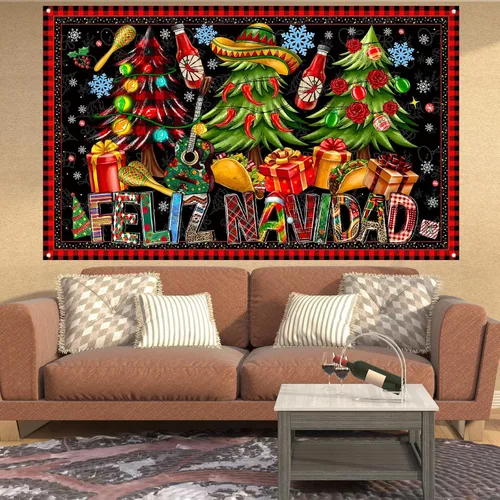 Miniatura 6 de Decoraciones de Feliz Navidad, telón de fondo para fotografía, pancarta de Navidad mexicana, decoraciones de Navidad y suministros para fiesta