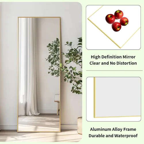 Miniatura 2 de Sunniry Espejo de suelo dorado de 48 x 16 pulgadas, espejo de cuerpo completo con marco de metal de aluminio, espejos de piso para guardería