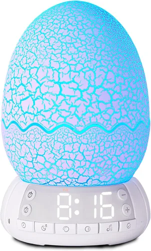 Miniatura 9 de Reloj despertador de huevo de dinosaurio mejorado/reloj digital con luz nocturna, temporizador de 20 sonidos relajantes ayuda a dormir/altavoz