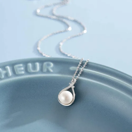 Miniatura 3 de FANCIME Pearl Jewelry Gifts June Birthstone Necklace 9-10mm Genuine Cultured Freshwater Pearl in Sterling Silver Infinity Pearl Necklace Fine