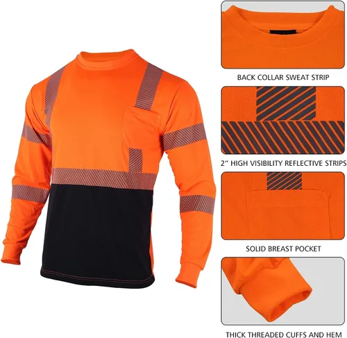 Miniatura 3 de VENDACE 3 piezas de camisetas de seguridad reflectantes de alta visibilidad de manga larga para trabajo en construcción para hombres Clase 3