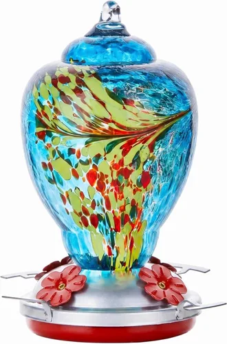 Miniatura 17 de WOSIBO Comedero para colibríes para exteriores, patio, grande, 32 onzas, comedero para colibríes de vidrio soplado a mano colorido con foso