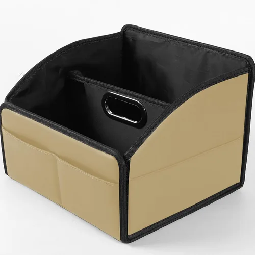 Miniatura 11 de Organizador de cuero para asiento de automóvil, caja de almacenamiento plegable para asiento delantero, asientos traseros y piso, divisor extraíble