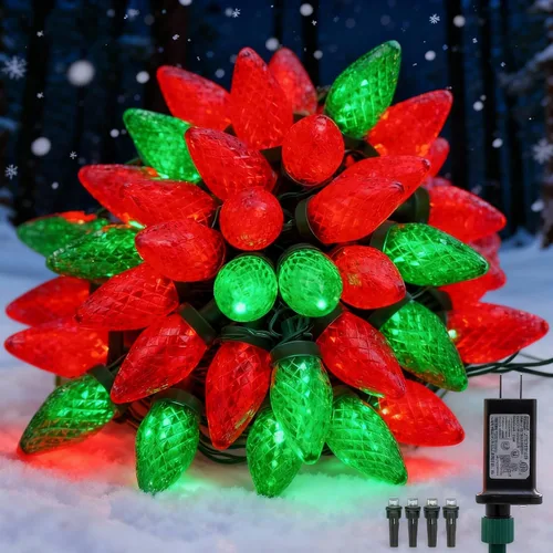 Miniatura 2 de Luces de Navidad C9 para exteriores, 33 pies, 50 luces LED, 8 modos de iluminación, impermeables, extensibles para interiores y exteriores, techo