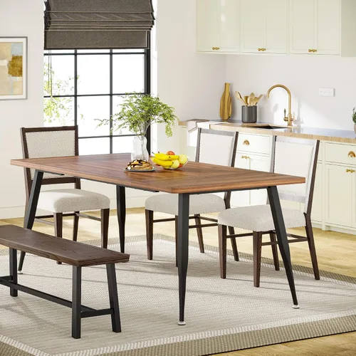 Miniatura 3 de Tribesigns Mesa de comedor grande de 70.9 pulgadas para 6 a 8, muebles de mesa de cocina industrial con patas de metal, moderna mesa rectangular