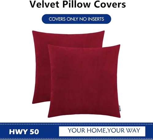 Miniatura 6 de HWY 50 fundas de cojín de terciopelo rojo burdeos 16x16 pulgadas, paquete de 2, fundas de cojín decorativas, suaves, sólidas y lujosas para sofá