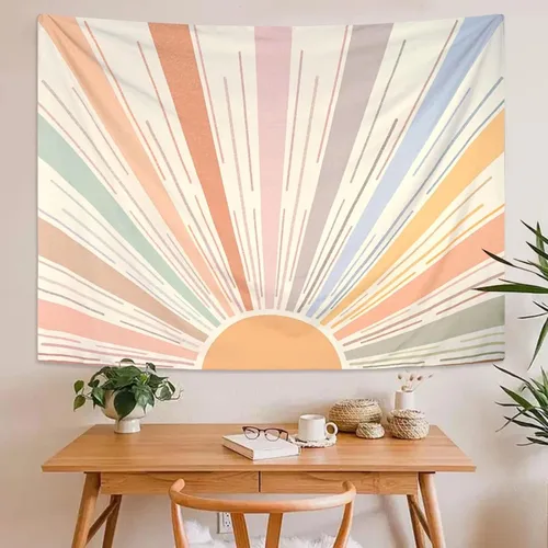 Miniatura 3 de Kanuyee Tapiz Bohemio de Sol para Colgar en la Pared, Tapices Vintage de Amanecer Estético con Rayas Abstractas Retro de los Años 70 para Abstracto