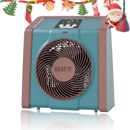 HEATIT Calentador de espacio para interiores, pantalla digital con termostato, temporizador de 1-12 horas, modo de ventilador, 1500 W/750 W, Cian