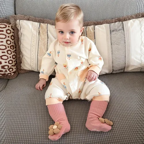Miniatura 2 de 4 pares de calcetines antideslizantes para niños pequeños con agarres, calcetines de flores para bebé, niños y niñas, calcetines antideslizantes