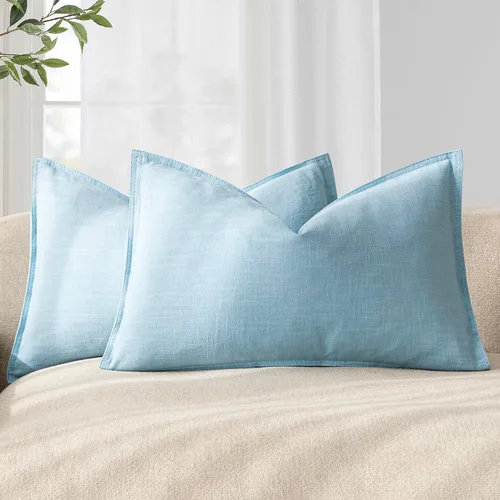Miniatura 77 de Foindtower Paquete de 2 fundas de almohada decorativas de lino y liso, funda de cojín decorativa suave, estilo bohemio campestre para silla, sofá