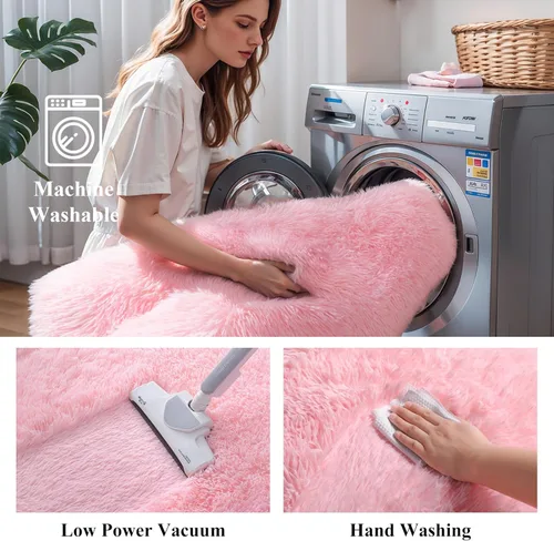 Miniatura 5 de Alfombras de área rosadas esponjosas de 4x6 pies para dormitorios de niñas, alfombra suave lavable difusa peluda shag para habitación de niños