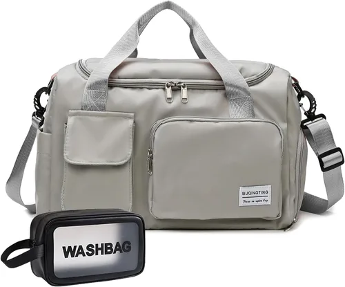 Miniatura 27 de Bolsa de Gimnasio Pequeña para Mujer, Bolsa de Lona de Viaje, Bolsa de Fin de Semana con Compartimento para Zapatos