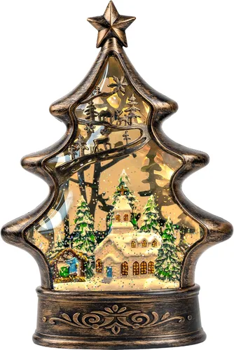 Miniatura 25 de Gnomos de Navidad de 10 pulgadas, linterna de globo de nieve iluminada, caprichoso árbol de Navidad y elfo escandinavo, linterna de agua musical