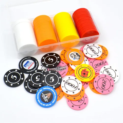 Miniatura 2 de 100 fichas de póquer de plástico personalizadas, imagen o texto personalizado, diseño de poner en un chip, juego para fichas de bar, fiesta, día