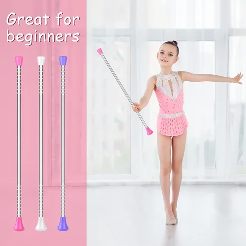 Miniatura 4 de ELECLAND 3 bastones giratorios y 2 varitas de cinta de baile, bastón giratorio de gimnasia de 21 pulgadas para niños para danza artística, bastón
