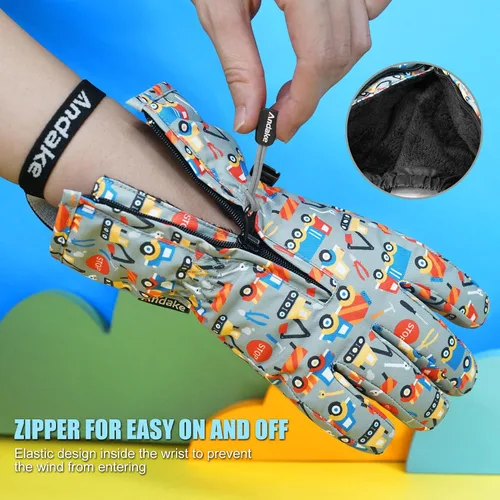Miniatura 2 de Andake - Guantes de nieve impermeables y transpirables para niños de 2 a 7 años, guantes abrigados de esquí para invierno, mitones para niños y niñas