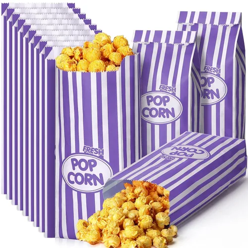Miniatura 9 de Sherr 500 Piezas Bolsas de Palomitas de Maíz de 2oz a Granel Rayas Retro Rojas Bolsas de Palomitas de Maíz Desechables para Noches de Película Rojo