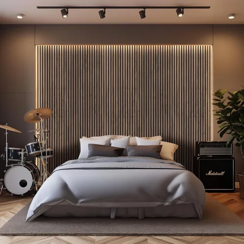 Miniatura 3 de MSI Paquete de 4 paneles de pared de listones de madera acústica para decoración de interiores, paneles de madera estriada 3D que absorben el sonido