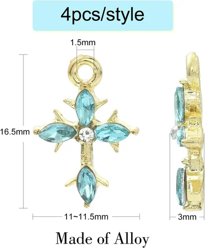 Miniatura 2 de Ipotkitt 28 dijes de cruz de diamantes de imitación de 7 estilos, dijes de cruz religiosa de cristal para hacer joyas, collares, pulseras, aretes