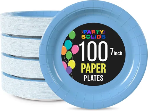 Miniatura 51 de Exquisite Party Solids - Platos desechables de papel amarillo de 7 pulgadas, para fiestas, 100 unidades, resistentes, 350 GSM, suministros