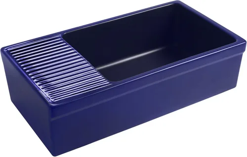 Miniatura 6 de Whitehaus Collection WHQD540-M-Cement - Fregadero de cocina de arcilla refractaria reversible grande de 36 pulgadas: tablero de drenaje integral