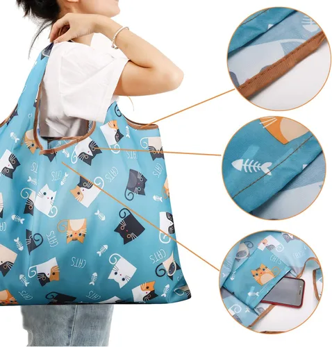 Miniatura 4 de Gophra - Bolsa de comestibles reutilizable, paquete de 2 unidades, grande, lavable, plegable, respetuosa con el medio ambiente, de nailon