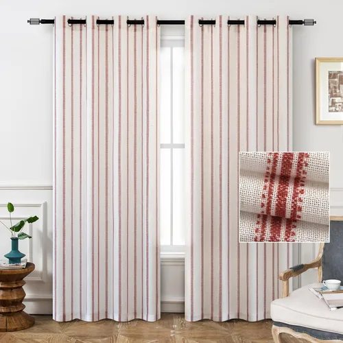 Miniatura 61 de DriftAway - Cortinas de Lino Mezcla de Granja 100% Opacas de 84 Pulgadas de Largo para Dormitorio, Cortinas Verticales Rayadas Impresas de Lino
