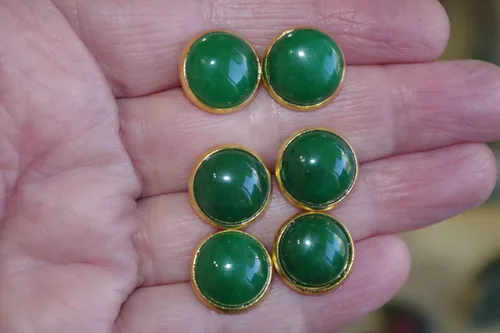 Miniatura 7 de CHINESE GREEN JADE ROUND DOME 12MM VINTAGE GENUINE 14K GF STUD EARRINGS