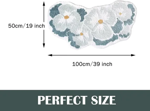 Miniatura 2 de Alfombra de baño curvada en forma de flor verde, de 40 x 19 pulgadas, antideslizante, absorbente de agua, bonita alfombra floral para tina, alfombra