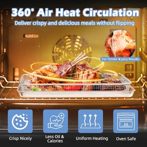 Miniatura 4 de TeamFar Cesta para freidora de aire para horno, juego de 2 cestas y bandeja de freidora de aire de acero inoxidable, estante para freidora de aire