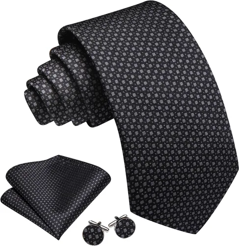 Miniatura 83 de Barry.Wang Corbatas de seda para hombre, diseño de lunares, gemelos cuadrados de bolsillo, gemelos para negocios, boda