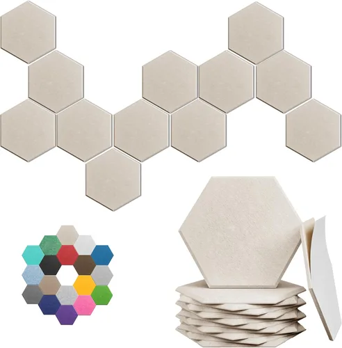 Paneles Acústicos Hexagonales - Paquete de 12 Paneles de Absorción de Sonido de Alta Densidad 12"X10"X0.4" para Reducción Mejorada de Ruido, Diseño