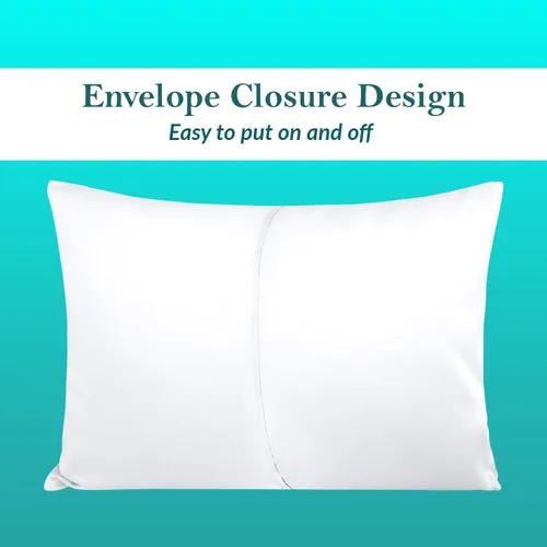 Miniatura 5 de Juego de 2 fundas de almohada juveniles de 16 x 22 pulgadas, fundas de almohada de viaje para niños, cierre de sobre, 600 hilos, 100% algodón Blanco