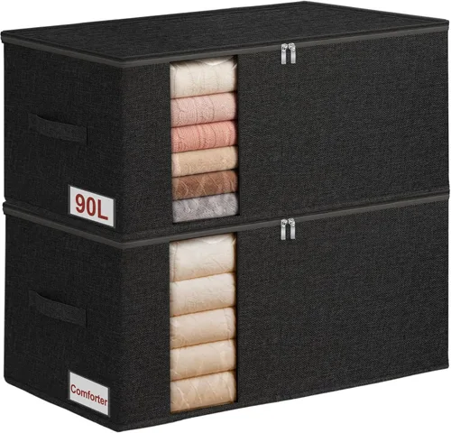 Miniatura 7 de 60L - Bolsa de almacenamiento para edredón, contenedor de almacenamiento para mantas con construcción resistente, con asas duraderas, caja