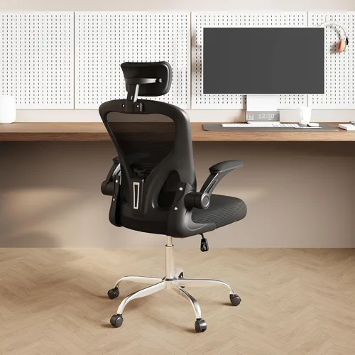 Miniatura 11 de DEVAISE Silla de oficina ergonómica para computadora con reposabrazos abatibles, cómoda malla con soporte lumbar ajustable, color blanco