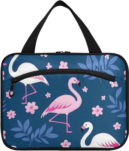Elegant Animal Flamingo Grey Hanging Travel Cosmetic Bags for Women with Hook Designer Necessities Bag for Makeup mom Toilet bolso de viaje para
