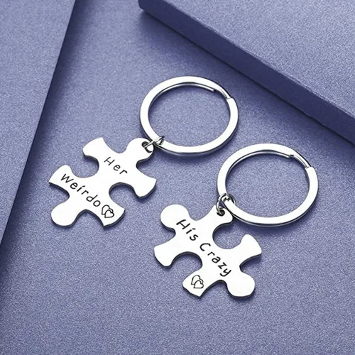 Miniatura 5 de Grekywin Llavero para pareja con texto en inglés "His Crazy and Her Weirdo" para él y ella, juego a juego para él y ella, regalos para pareja