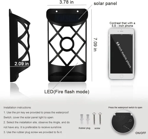 Miniatura 2 de Aityvert Luces solares de llama al aire libre, luz solar de llama parpadeante impermeable, sensor oscuro, encendido y apagado automático, 66 luces
