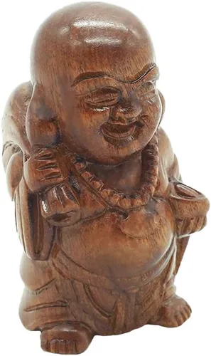 Miniatura 6 de Estatua de cabeza de Shakyamuni de Buda sonriente meditante, hecha a mano, de madera, anhelada a mano, decoración de buena suerte, regalo