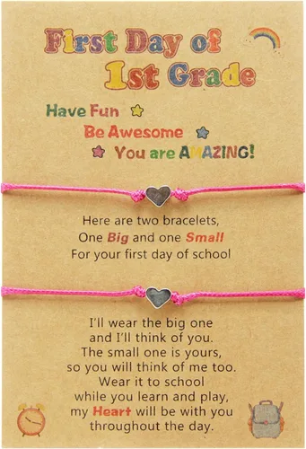 ZZ ZINFANDEL Back to School Bracelet Mommy and Me Bracelet First Day of School Bracelet Set for 2 First Day of School Matching Heart Wish Bracelet