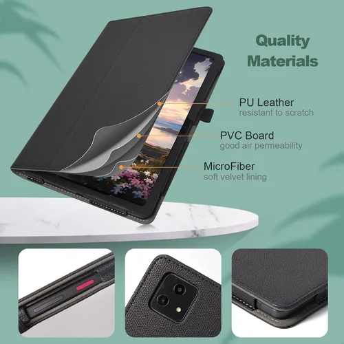 Miniatura 5 de Funda para tablet T-Mobile Revvl Tab 5G - Funda de piel sintética con soporte para lápices, color negro