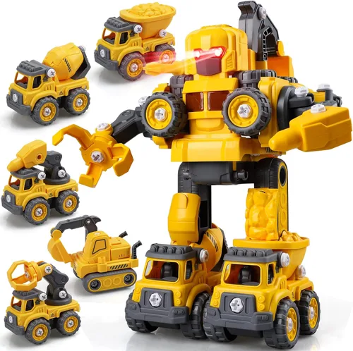 TOY Life Juguetes para niños de 3, 4, 5, 6, 7 años, vehículos de construcción, robots transformadores, juguetes para niños, 5 en 1, juguetes de