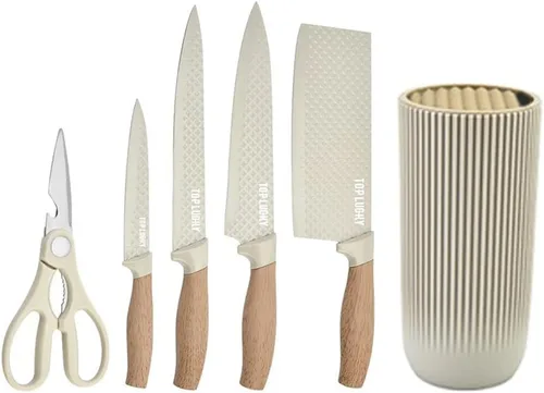 Miniatura 8 de Wiztoynia - Juego de cuchillos de cocina de 6 piezas color caqui para el hogar, juego de cuchillos de chef afilados de acero inoxidable