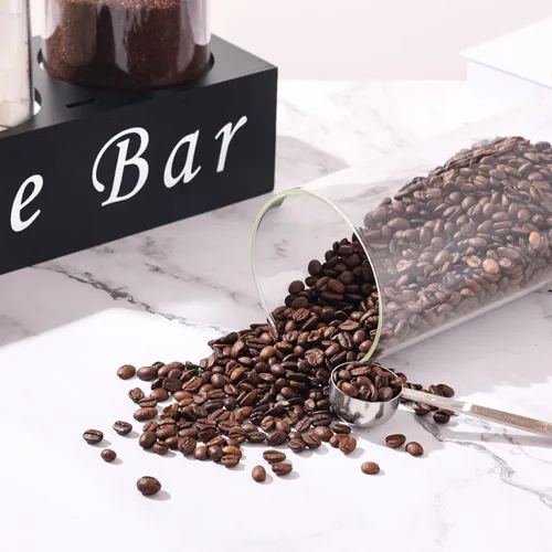 Miniatura 9 de ZOMUIA Contenedores de Café de Vidrio Herméticos Frascos de Almacenamiento de Granos de Café con Estante, 3 Piezas 44oz Organizador de Estación