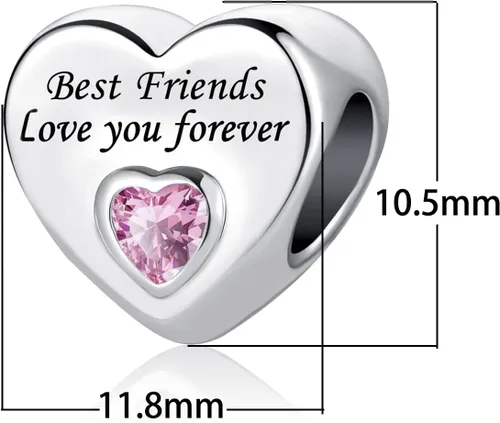 Miniatura 2 de Abalorio de corazón de cristal rosa para siempre, para mamá, hija, tía, papá, abuela, amigos, compatible con pulseras Pandora