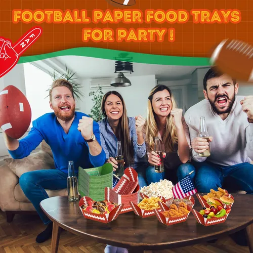 Miniatura 2 de Yungyan 100 unidades de cuencos de papel de fútbol, bandejas de comida para nachos, suministros de fiesta, bandejas desechables para decoración